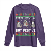 Overstimulated But Festive Opossum Christmas Long Sleeve Shirt Funny Holiday Anxiety Gag Gift for Introverts - Wonder Print Shop