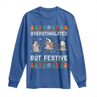 Overstimulated But Festive Opossum Christmas Long Sleeve Shirt Funny Holiday Anxiety Gag Gift for Introverts - Wonder Print Shop