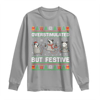 Overstimulated But Festive Opossum Christmas Long Sleeve Shirt Funny Holiday Anxiety Gag Gift for Introverts - Wonder Print Shop