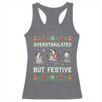 Overstimulated But Festive Opossum Christmas Racerback Tank Top Funny Holiday Anxiety Gag Gift for Introverts - Wonder Print Shop