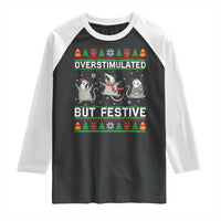Overstimulated But Festive Opossum Christmas Raglan Shirt Funny Holiday Anxiety Gag Gift for Introverts - Wonder Print Shop
