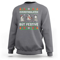 Overstimulated But Festive Opossum Christmas Sweatshirt Funny Holiday Anxiety Gag Gift for Introverts - Wonder Print Shop