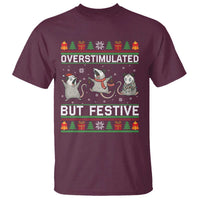 Overstimulated But Festive Opossum Christmas T Shirt Funny Holiday Anxiety Gag Gift for Introverts - Wonder Print Shop