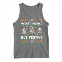 Overstimulated But Festive Opossum Christmas Tank Top Funny Holiday Anxiety Gag Gift for Introverts - Wonder Print Shop