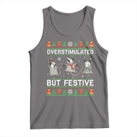 Overstimulated But Festive Opossum Christmas Tank Top Funny Holiday Anxiety Gag Gift for Introverts - Wonder Print Shop
