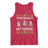 Overstimulated But Festive Opossum Christmas Tank Top Funny Holiday Anxiety Gag Gift for Introverts - Wonder Print Shop