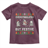 Overstimulated But Festive Opossum Christmas Toddler T Shirt Funny Holiday Anxiety Gag Gift for Introverts - Wonder Print Shop