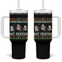 Overstimulated But Festive Opossum Christmas Tumbler With Handle Funny Holiday Anxiety Gag Gift for Introverts - Wonder Print Shop