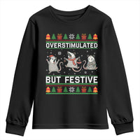 Overstimulated But Festive Opossum Christmas Youth Sweatshirt Funny Holiday Anxiety Gag Gift for Introverts - Wonder Print Shop