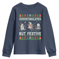 Overstimulated But Festive Opossum Christmas Youth Sweatshirt Funny Holiday Anxiety Gag Gift for Introverts - Wonder Print Shop