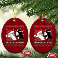 Funny Christmas Santa and Jesus Ceramic Ornament Most Wonderful Time Christian Holiday Gag Gift - Wonder Print Shop