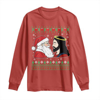 Funny Christmas Santa and Jesus Long Sleeve Shirt Most Wonderful Time Christian Holiday Gag Gift - Wonder Print Shop