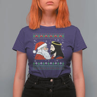 Funny Christmas Santa and Jesus T Shirt For Women Most Wonderful Time Christian Holiday Gag Gift - Wonder Print Shop