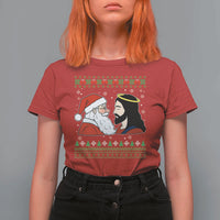 Funny Christmas Santa and Jesus T Shirt For Women Most Wonderful Time Christian Holiday Gag Gift - Wonder Print Shop