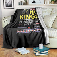 Funny Patriotic Christmas No Kings in America Throw Blanket Since 1776 Bald Eagle Ugly Sweater - Wonder Print Shop