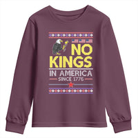 Funny Patriotic Christmas No Kings in America Youth Sweatshirt Since 1776 Bald Eagle Ugly Sweater - Wonder Print Shop