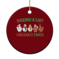 Funny Chicken Christmas Pun Ceramic Ornament Making a List Chicken It Twice Cute Holiday Farm Animal - Wonder Print Shop