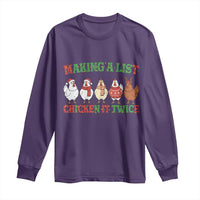 Funny Chicken Christmas Pun Long Sleeve Shirt Making a List Chicken It Twice Cute Holiday Farm Animal - Wonder Print Shop