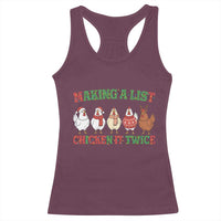Funny Chicken Christmas Pun Racerback Tank Top Making a List Chicken It Twice Cute Holiday Farm Animal - Wonder Print Shop