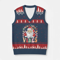 Retro Santa Xmas V-Neck Knit Sweater Vest Groovy Cute Santa Claus Xmas Vibes Xmas - Wonder Print Shop