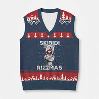 Funny Santa Rizz Xmas V-Neck Knit Sweater Vest Skibiti Toilet Rizzmas - Wonder Print Shop