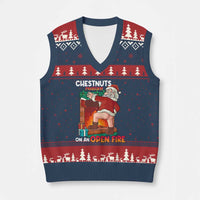 Funny Naughty Santa V-Neck Knit Sweater Vest Chestnuts Roasting On An Open Fire Dirty Food Pun Xmas Joke - Wonder Print Shop