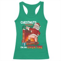 Funny Naughty Santa Racerback Tank Top Chestnuts Roasting On An Open Fire Dirty Food Pun Xmas Joke