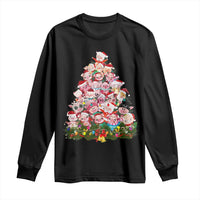 Cute Pink Pigs Christmas Tree Long Sleeve Shirt Funny Farmer Xmas Lights Festive Vibe