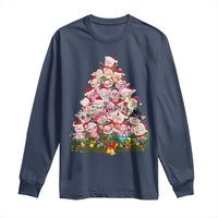 Cute Pink Pigs Christmas Tree Long Sleeve Shirt Funny Farmer Xmas Lights Festive Vibe