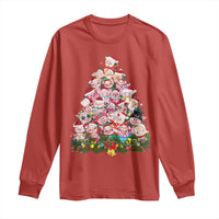 Cute Pink Pigs Christmas Tree Long Sleeve Shirt Funny Farmer Xmas Lights Festive Vibe
