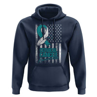 Cervical Cancer Awareness Month White Teal Ribbon US Flag Hoodie - Wonder Print Shop