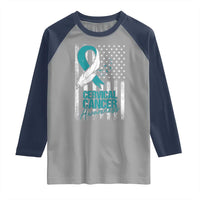 Cervical Cancer Awareness Raglan Shirt Teal And White Ribbon American Flag Support
