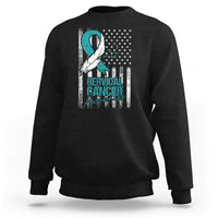 Cervical Cancer Awareness Month White Teal Ribbon US Flag Sweatshirt - Wonder Print Shop