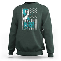 Cervical Cancer Awareness Month White Teal Ribbon US Flag Sweatshirt - Wonder Print Shop