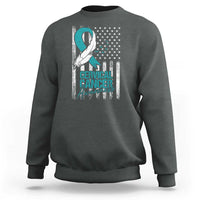 Cervical Cancer Awareness Month White Teal Ribbon US Flag Sweatshirt - Wonder Print Shop