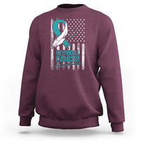 Cervical Cancer Awareness Month White Teal Ribbon US Flag Sweatshirt - Wonder Print Shop