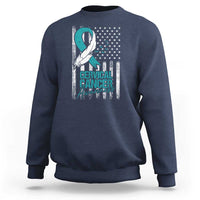 Cervical Cancer Awareness Month White Teal Ribbon US Flag Sweatshirt - Wonder Print Shop