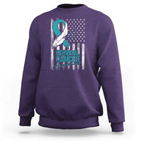 Cervical Cancer Awareness Month White Teal Ribbon US Flag Sweatshirt - Wonder Print Shop