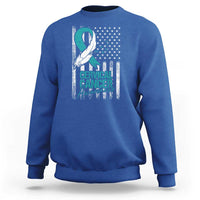 Cervical Cancer Awareness Month White Teal Ribbon US Flag Sweatshirt - Wonder Print Shop
