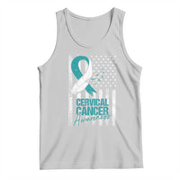 Cervical Cancer Awareness Tank Top Teal And White Ribbon American Flag Support