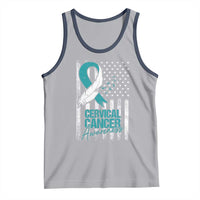 Cervical Cancer Awareness Tank Top Teal And White Ribbon American Flag Support
