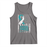 Cervical Cancer Awareness Tank Top Teal And White Ribbon American Flag Support