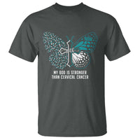 My God is Stronger Than Cervical Cancer Teal Butterfly Cross T Shirt - Wonder Print Shop