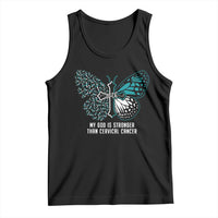Cervical Cancer Warrior Tank Top My God is Stronger Teal And White Butterfly Christian Cross Faith