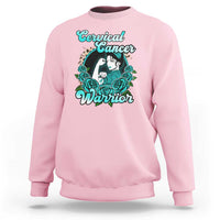 Support Strong Cervical Cancer Warrior Fighter Cervical Cancer Awareness Teal Ribbon Sweatshirt - Wonder Print Shop