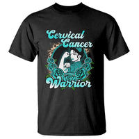 Support Strong Cervical Cancer Warrior Fighter Cervical Cancer Awareness Teal Ribbon T Shirt - Wonder Print Shop