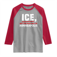 Ice Get The F Out of Minneapolis Raglan Shirt Red and White Statement Justice and Resistance Protest - Wonder Print Shop