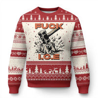 Crush Ice Protest Graphic Ugly Christmas Sweater Sledgehammer Smash Against Ice Political Resistance