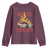Ice Get the F Out Burning Car Graphic Youth Sweatshirt Against Ice Protest Resistance