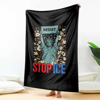 Statue of Liberty Resist Stop Ice Throw Blanket Floral Activist for Justice and Freedom